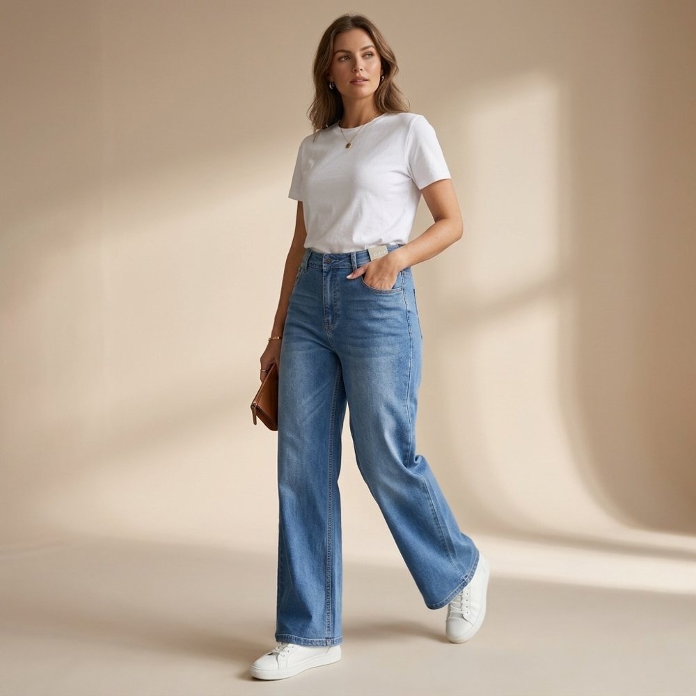 Wide Leg Jeans — Mid Blue